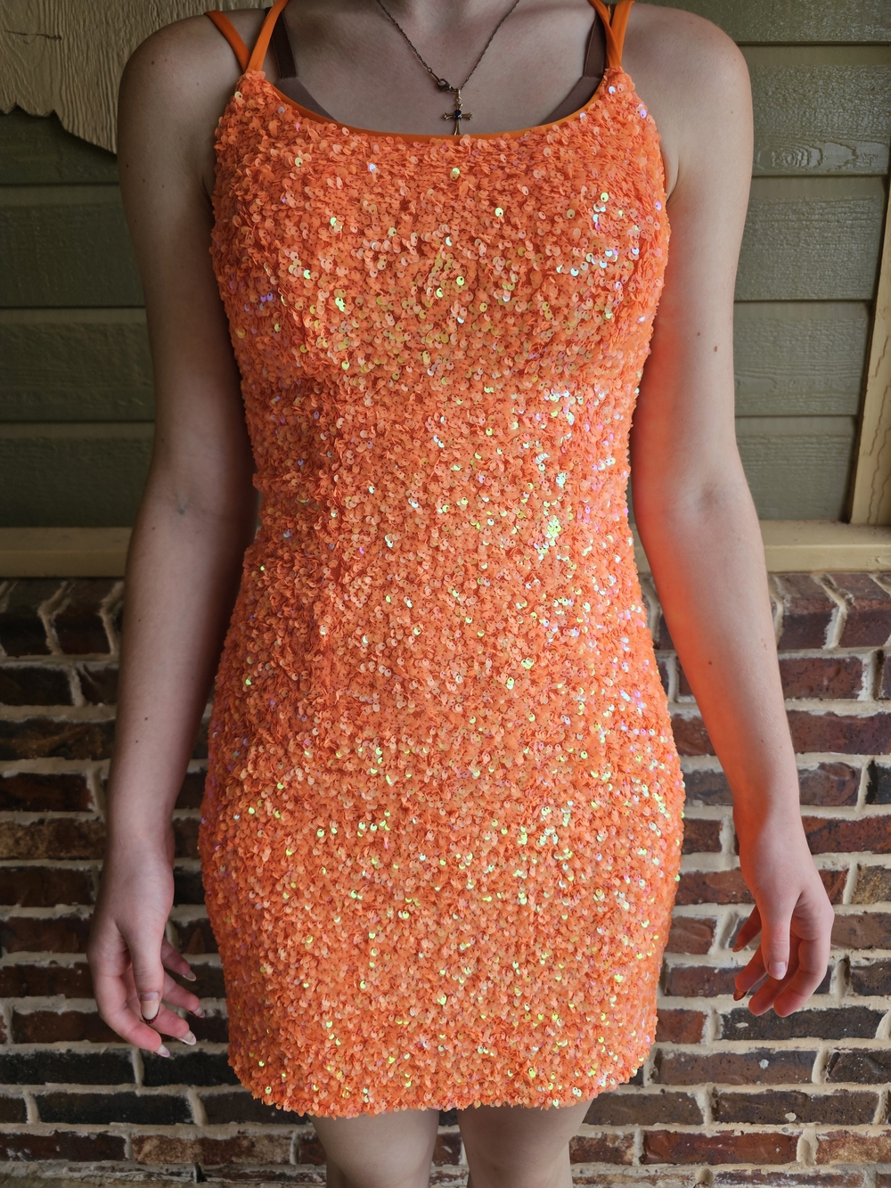 Sequin Bodycon Mini Dress - Vibrant Orange